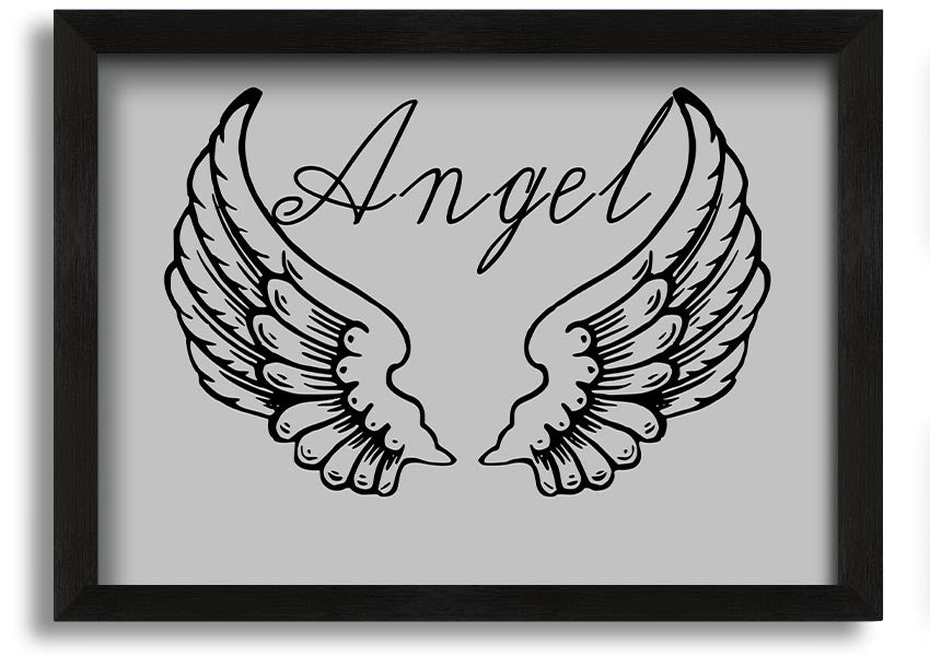 Framed print of angel wings in grey, elegantly designed and ready to hang.