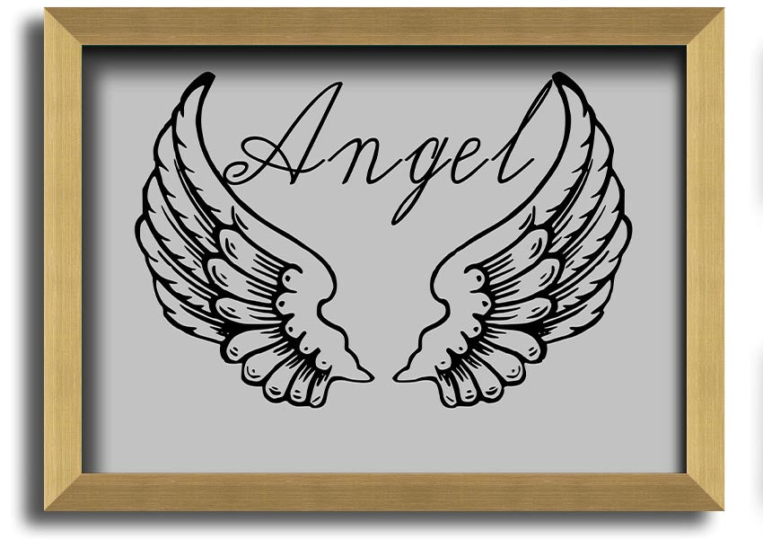 Framed print of angel wings in grey, elegantly designed and ready to hang.