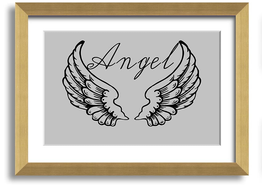Framed print of angel wings in grey, elegantly designed and ready to hang.