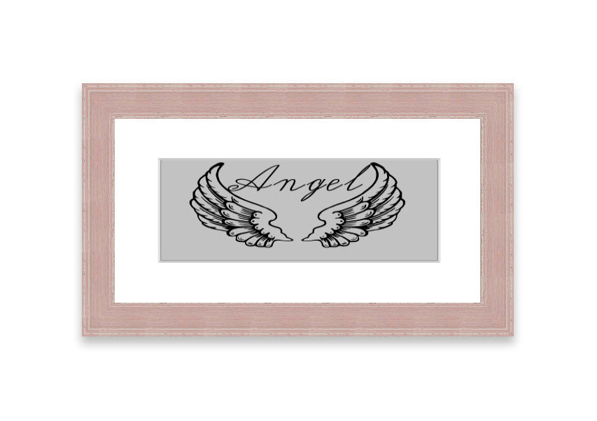 Angel Wings 4 Grey framed print showcasing delicate angel wings design, available in various frame colors.