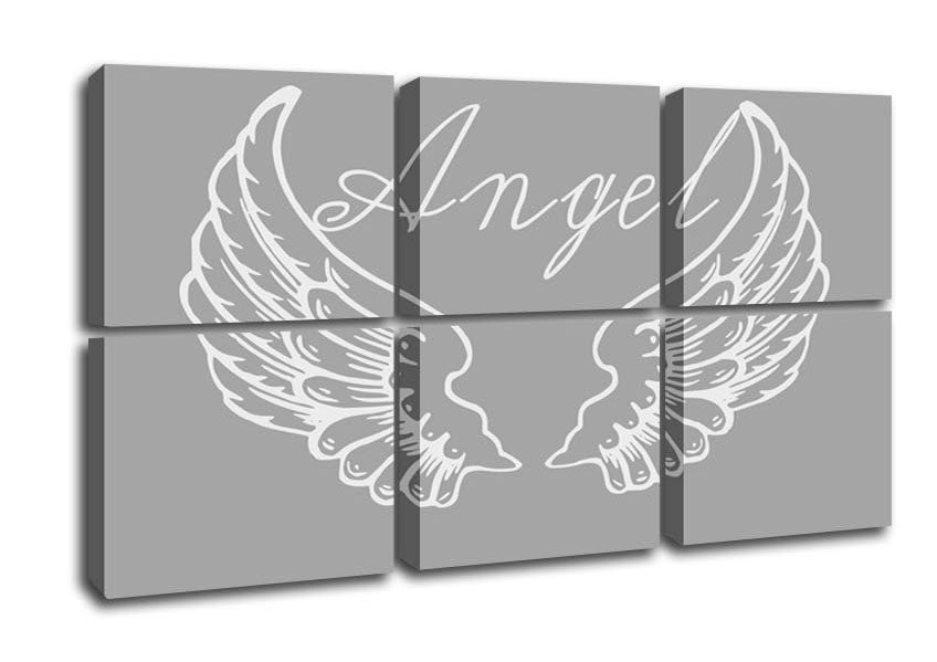 Angel Wings 4 Grey White canvas art mounted on a box frame, showcasing elegant grey and white tones.