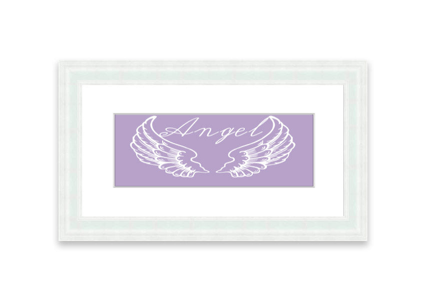 Framed print of angel wings in lilac color, elegantly designed and ready to hang.