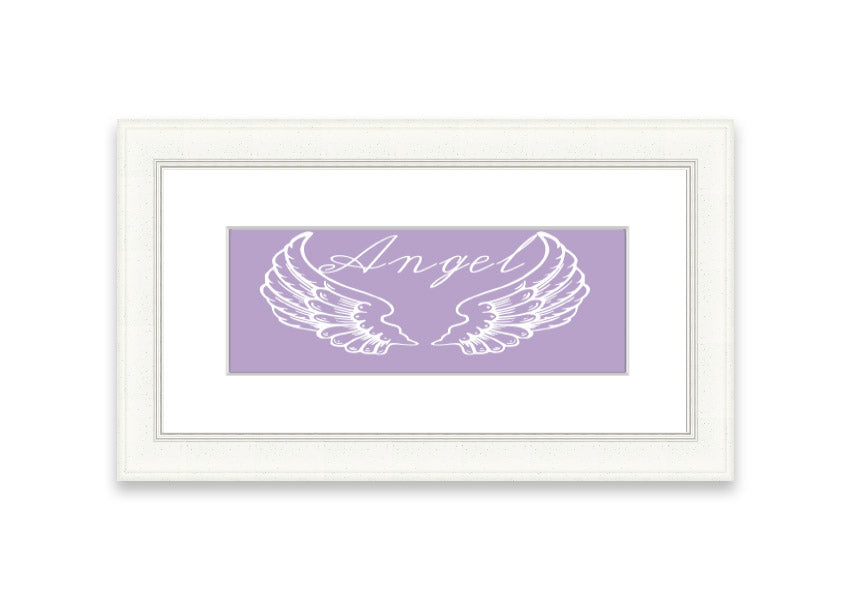 Framed print of angel wings in lilac color, elegantly designed and ready to hang.