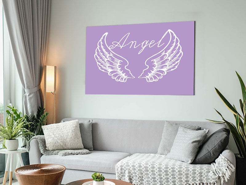 Angel Wings 4 Lilac artwork printed on brushed aluminium dibond, featuring a lilac color palette and modern design.