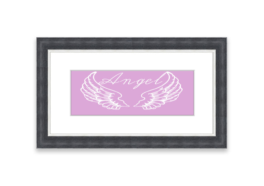 Framed print of delicate pink angel wings, handmade in the UK, ready to hang.