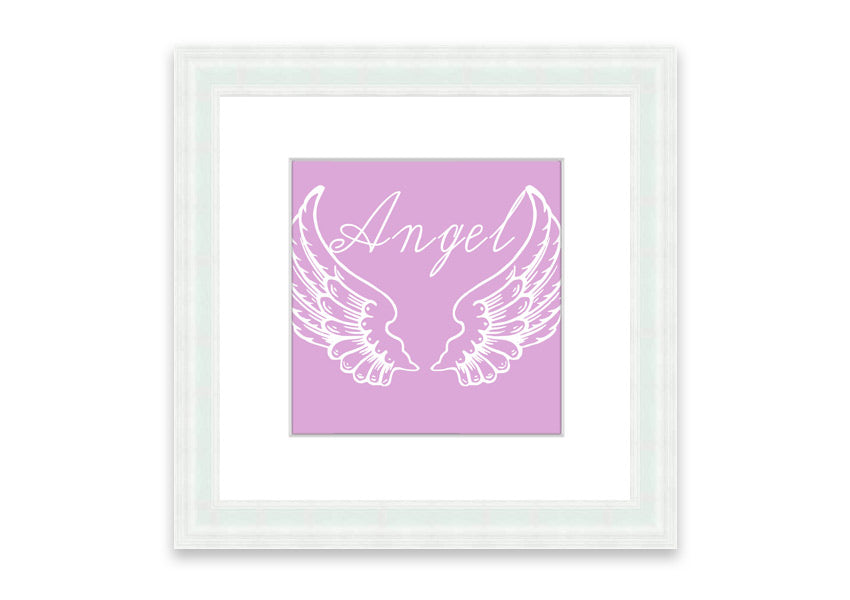 Framed print of delicate pink angel wings, handmade in the UK, ready to hang.