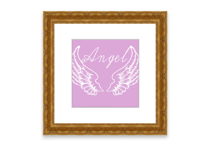 Framed print of delicate pink angel wings, handmade in the UK, ready to hang.