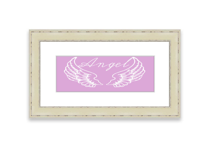 Framed print of delicate pink angel wings, handmade in the UK, ready to hang.