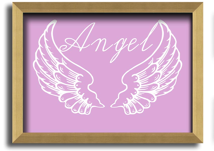 Framed print of delicate pink angel wings, handmade in the UK, ready to hang.