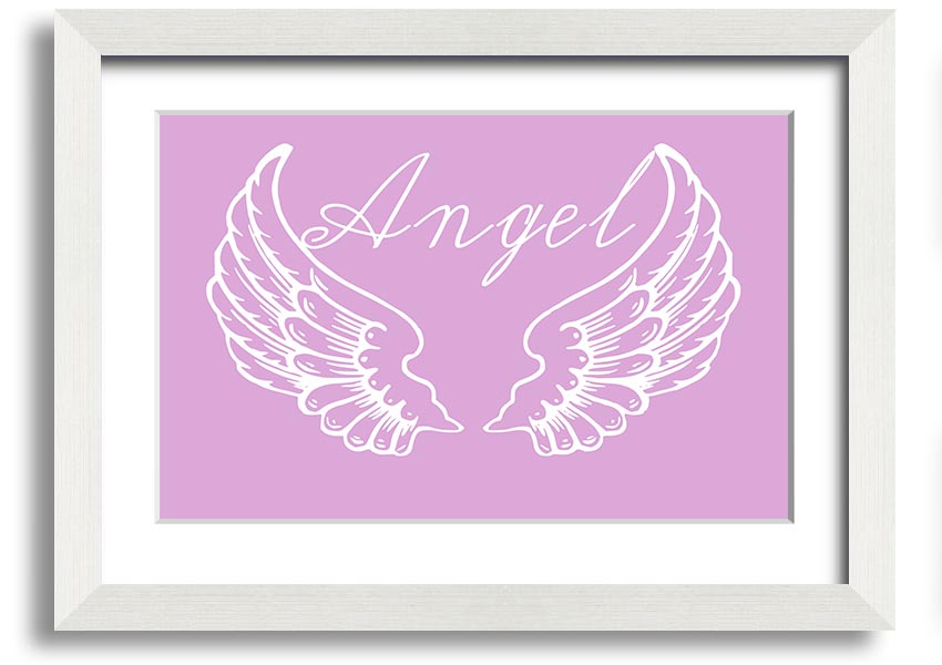 Framed print of delicate pink angel wings, handmade in the UK, ready to hang.