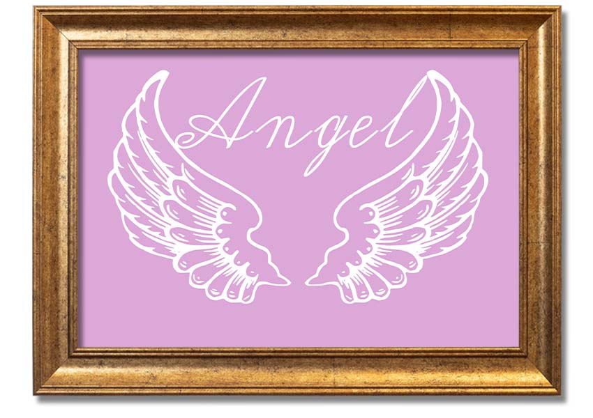Framed print of delicate pink angel wings, handmade in the UK, ready to hang.