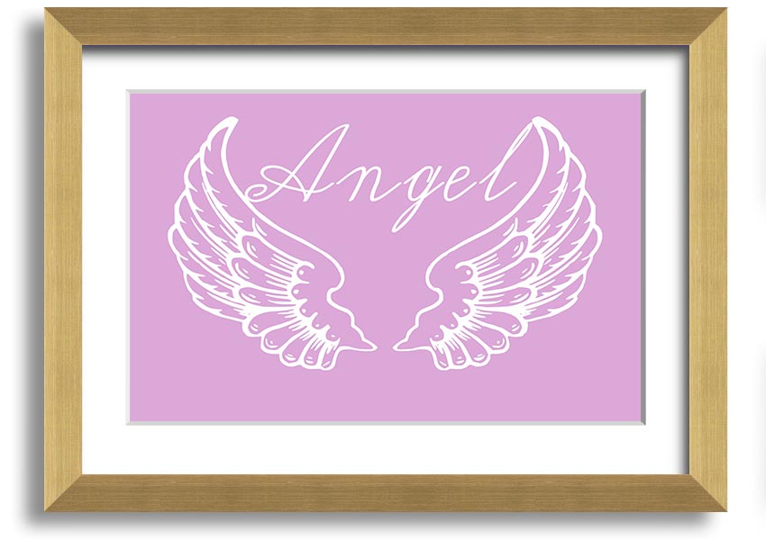 Framed print of delicate pink angel wings, handmade in the UK, ready to hang.
