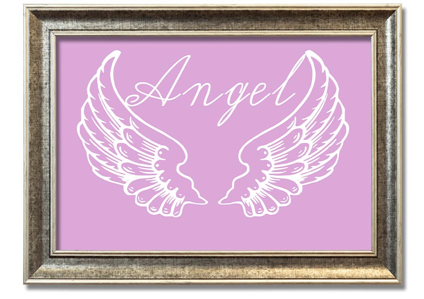 Framed print of delicate pink angel wings, handmade in the UK, ready to hang.