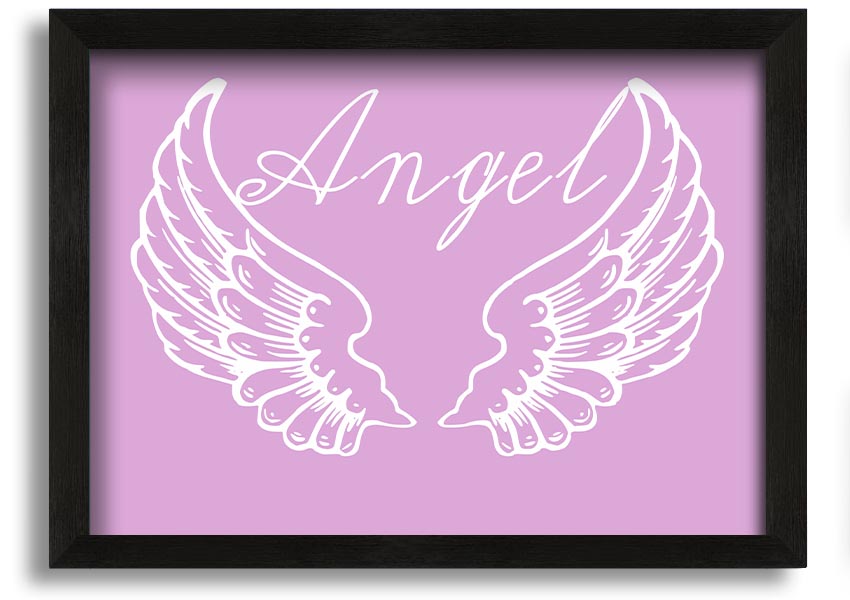 Framed print of delicate pink angel wings, handmade in the UK, ready to hang.