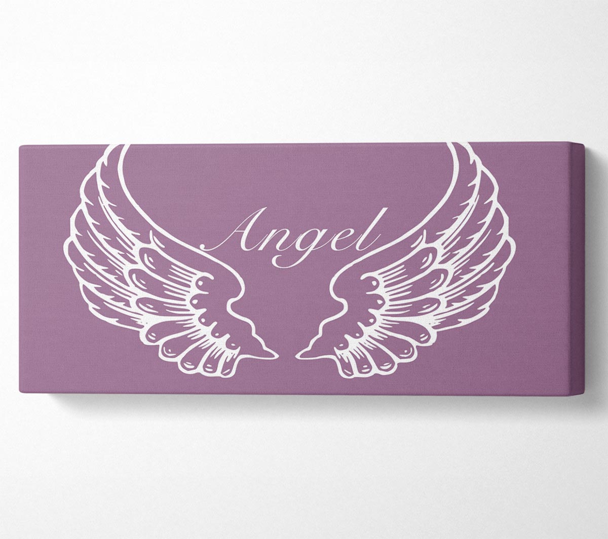 Angel Wings Dusty Pink canvas art mounted on a 44mm box frame, showcasing delicate wings in soft pink tones.
