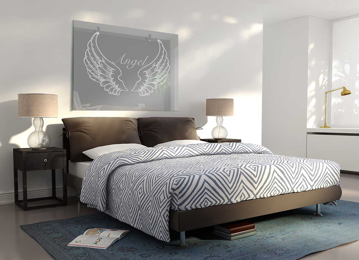 Angel Wings Grey White glass print featuring elegant wings design in grey and white colors, perfect for modern home decor.