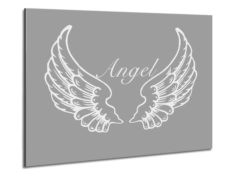 Angel Wings Grey White artwork printed on brushed aluminium dibond, showcasing a modern design with elegant grey and white tones.