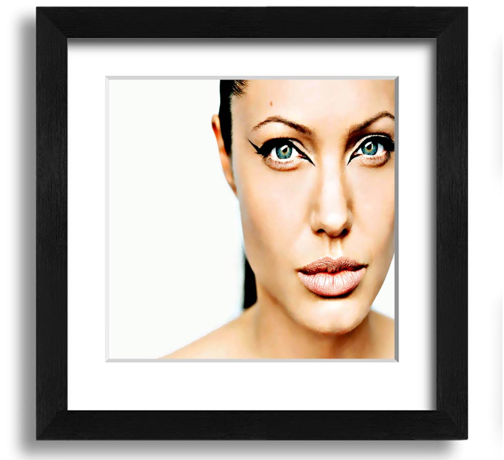 Angelina Jolie Cat Eyes Square Framed Print in a stylish frame, showcasing her captivating gaze.