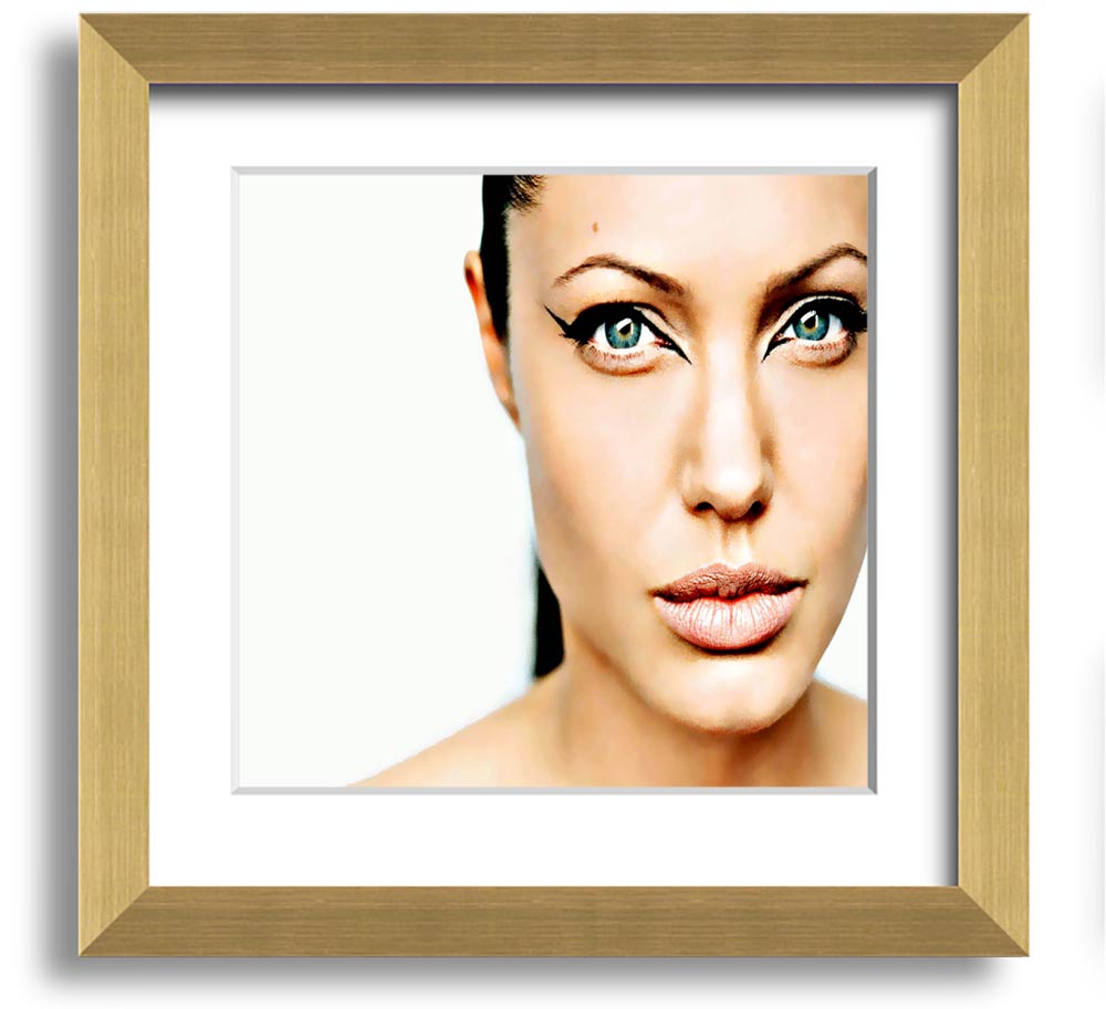 Angelina Jolie Cat Eyes Square Framed Print in a stylish frame, showcasing her captivating gaze.