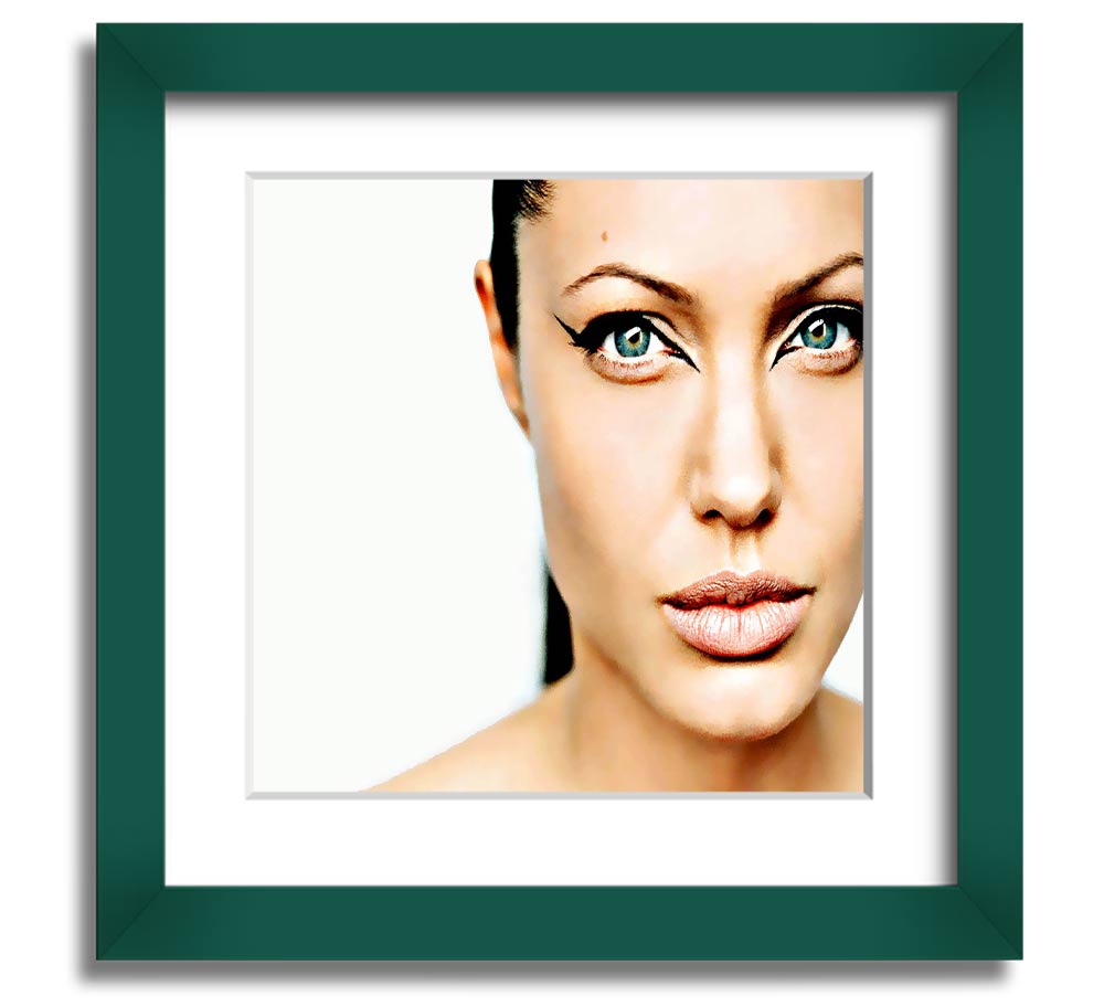 Angelina Jolie Cat Eyes Square Framed Print in a stylish frame, showcasing her captivating gaze.