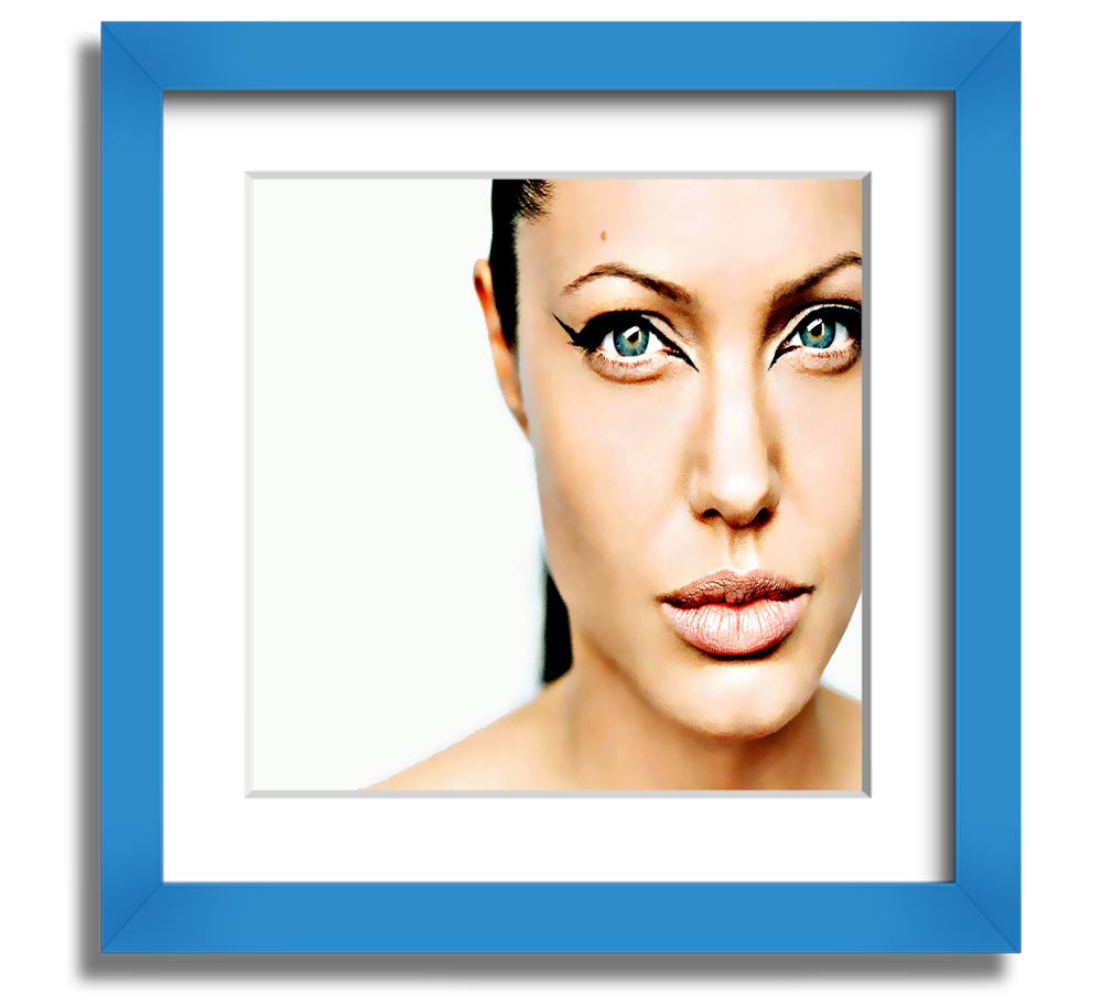 Angelina Jolie Cat Eyes Square Framed Print in a stylish frame, showcasing her captivating gaze.