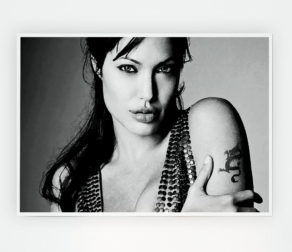 Angelina Jolie Dragon Tattoo poster on high-quality canvas, showcasing vibrant colors and intricate details.