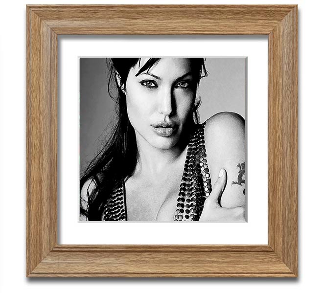 Angelina Jolie Dragon Tattoo Square Framed Print in various frame colors, ready to hang.