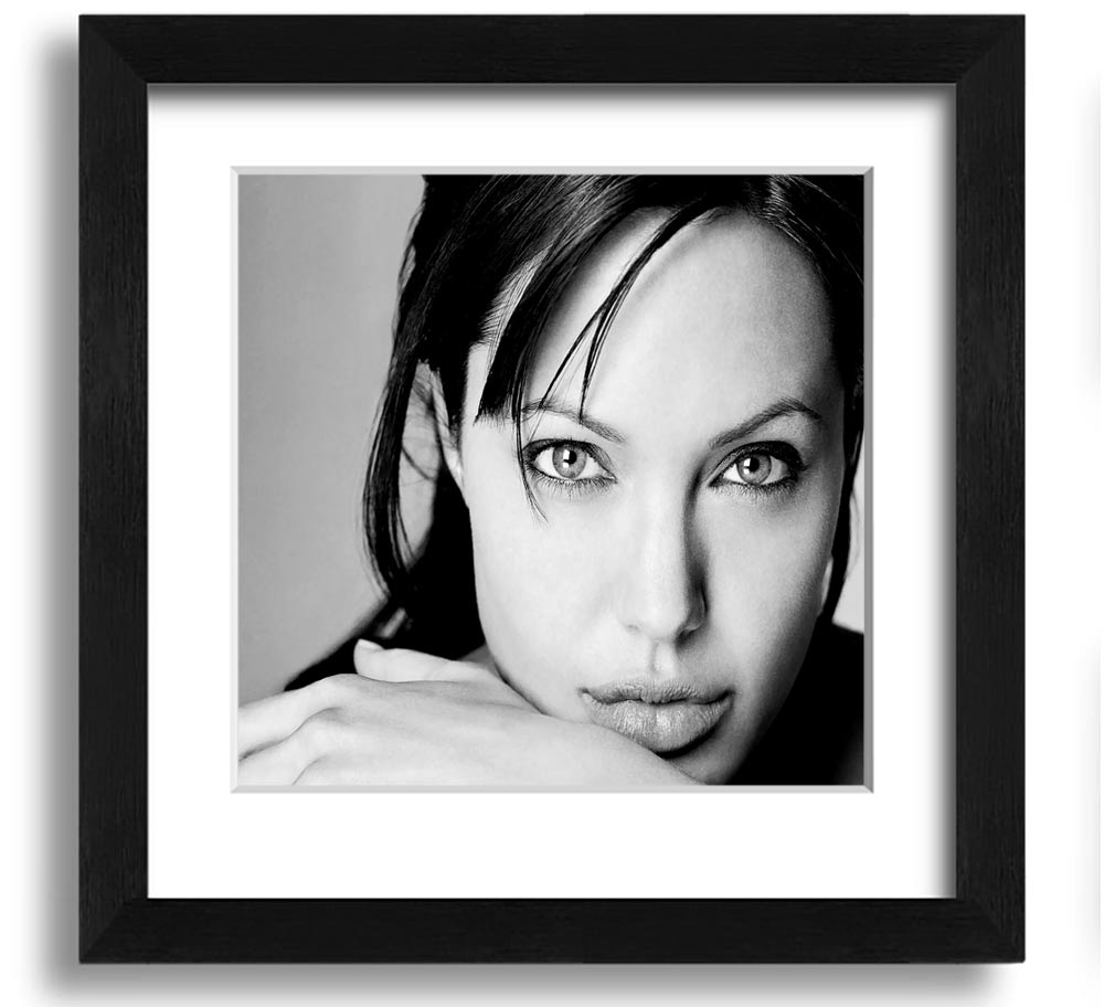 Angelina Jolie Intimate Square Framed Print in various frame colors, showcasing elegant design and craftsmanship.