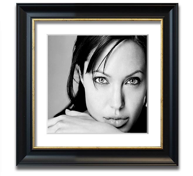 Angelina Jolie Intimate Square Framed Print in various frame colors, showcasing elegant design and craftsmanship.