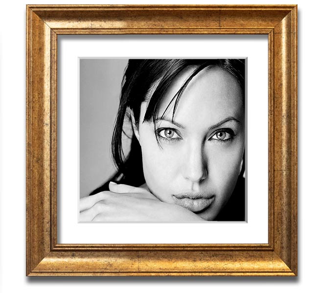 Angelina Jolie Intimate Square Framed Print in various frame colors, showcasing elegant design and craftsmanship.
