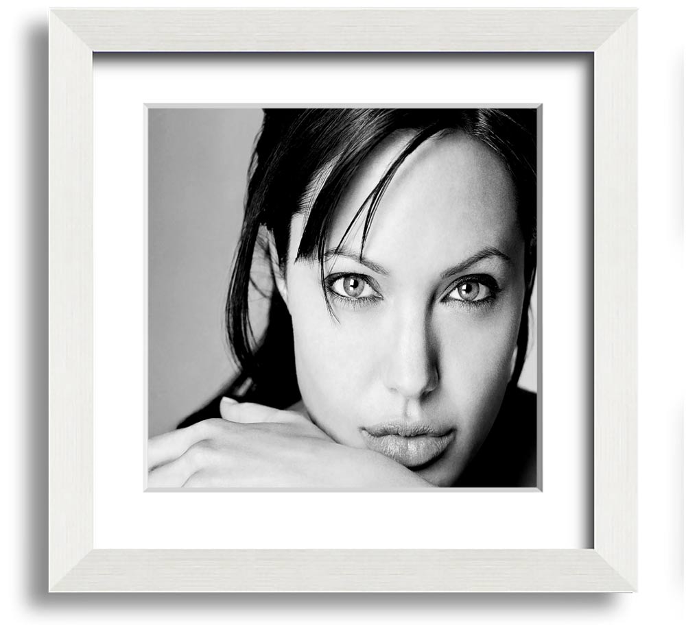 Angelina Jolie Intimate Square Framed Print in various frame colors, showcasing elegant design and craftsmanship.