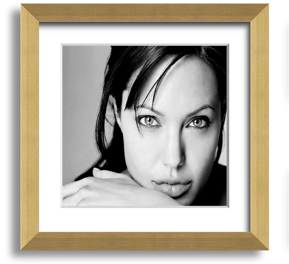 Angelina Jolie Intimate Square Framed Print in various frame colors, showcasing elegant design and craftsmanship.