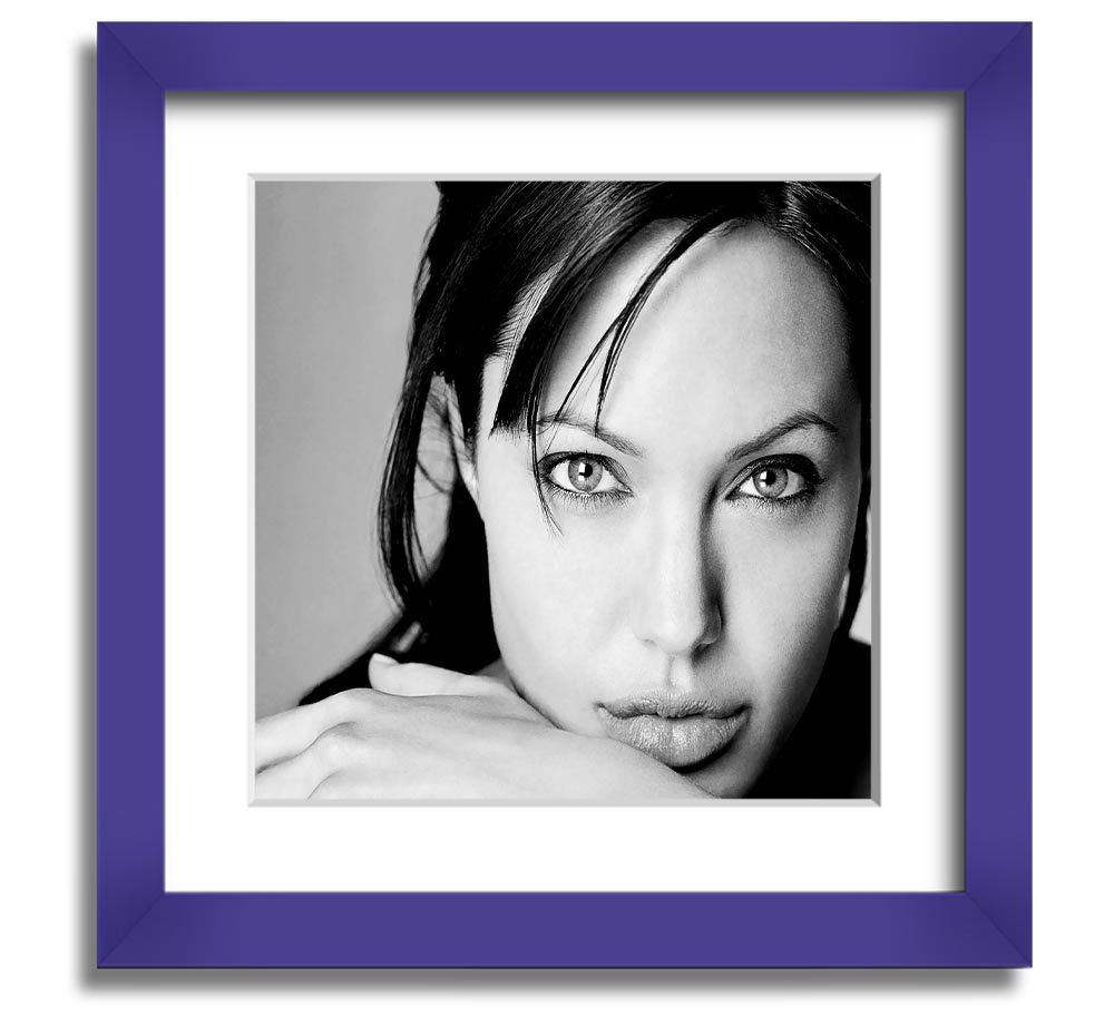 Angelina Jolie Intimate Square Framed Print in various frame colors, showcasing elegant design and craftsmanship.
