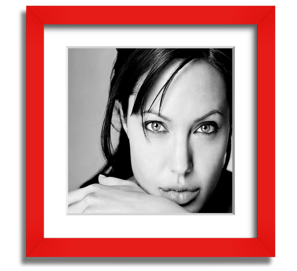 Angelina Jolie Intimate Square Framed Print in various frame colors, showcasing elegant design and craftsmanship.
