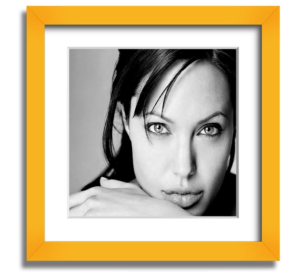 Angelina Jolie Intimate Square Framed Print in various frame colors, showcasing elegant design and craftsmanship.