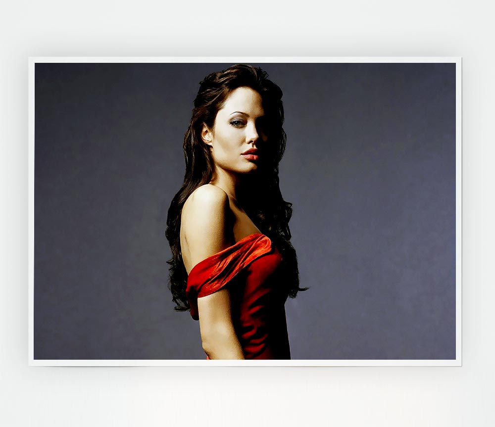 Angelina Jolie in a stunning red dress, printed on high-quality canvas, perfect for display.