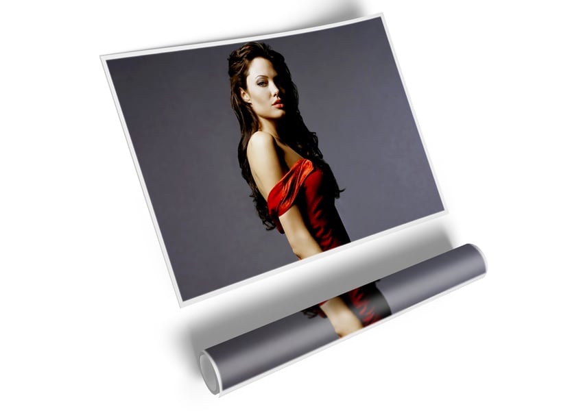 Angelina Jolie in a stunning red dress, printed on high-quality canvas, perfect for display.