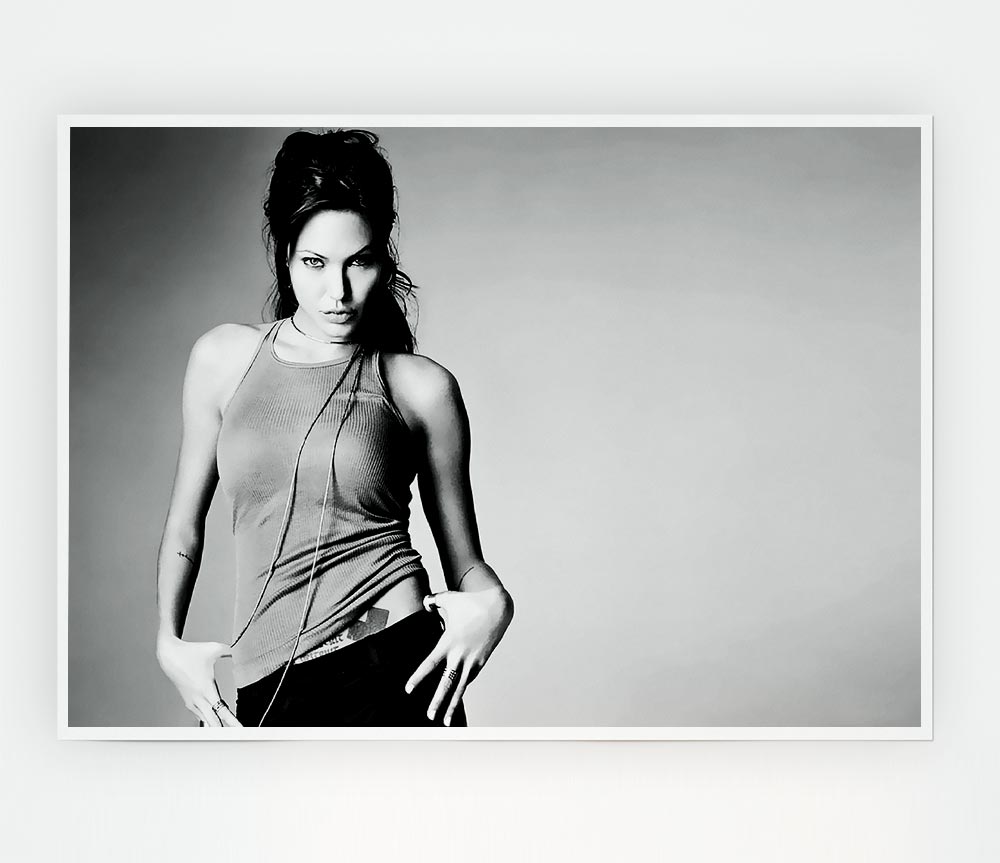 Angelina Jolie Sexy black and white poster on high-quality canvas, showcasing her iconic beauty.