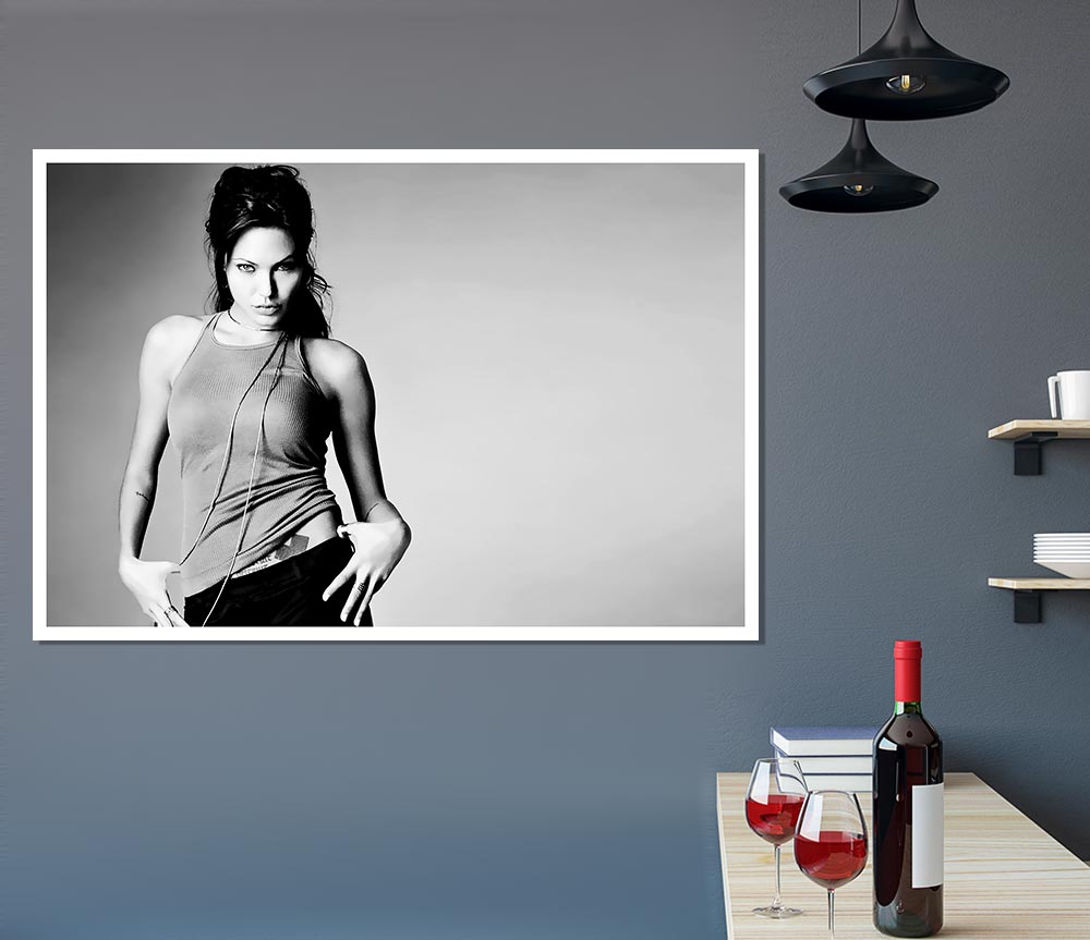 Angelina Jolie Sexy black and white poster on high-quality canvas, showcasing her iconic beauty.