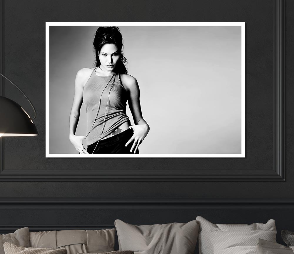 Angelina Jolie Sexy black and white poster on high-quality canvas, showcasing her iconic beauty.