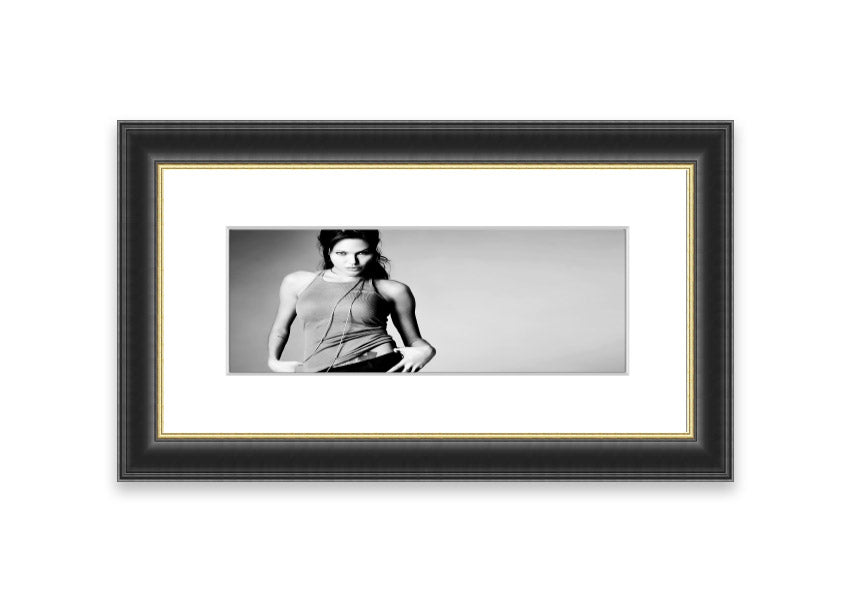 Framed print of Angelina Jolie in a sexy black and white style, showcasing elegance and artistry.