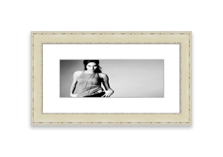 Framed print of Angelina Jolie in a sexy black and white style, showcasing elegance and artistry.