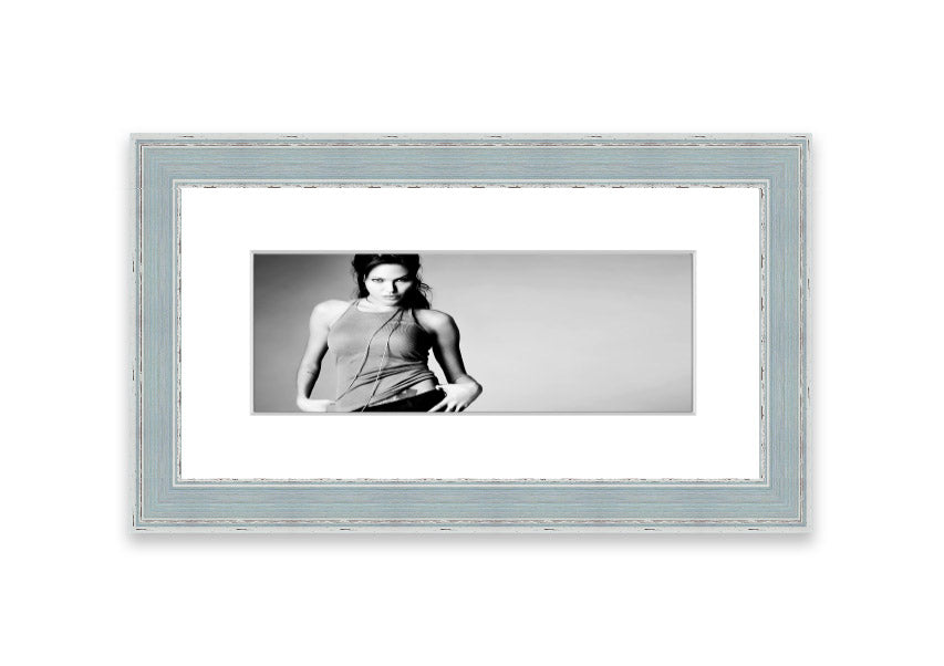 Framed print of Angelina Jolie in a sexy black and white style, showcasing elegance and artistry.