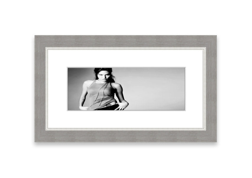 Framed print of Angelina Jolie in a sexy black and white style, showcasing elegance and artistry.
