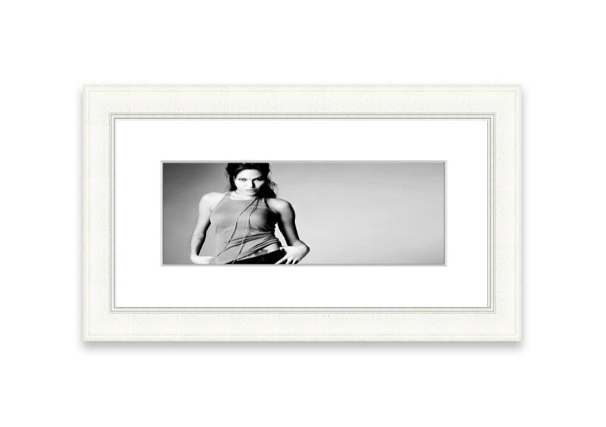 Framed print of Angelina Jolie in a sexy black and white style, showcasing elegance and artistry.