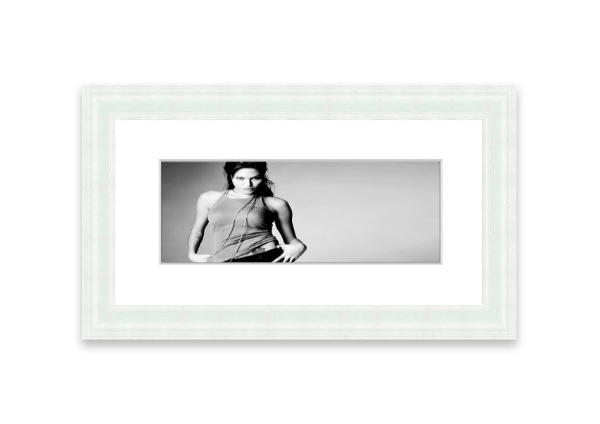Framed print of Angelina Jolie in a sexy black and white style, showcasing elegance and artistry.