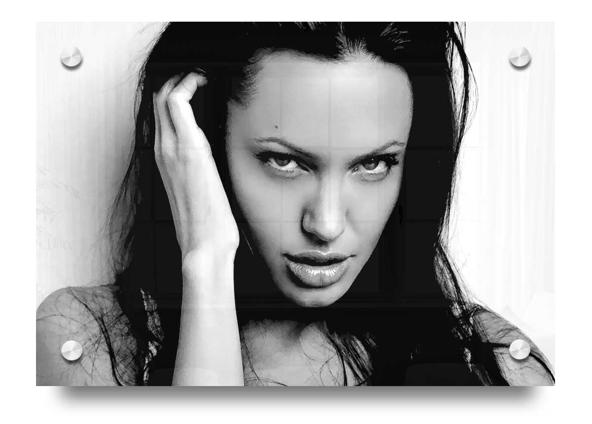 Acrylic print of Angelina Jolie's sexy eyes, showcasing vibrant colors and sharp details on 5mm thick acrylic glass.