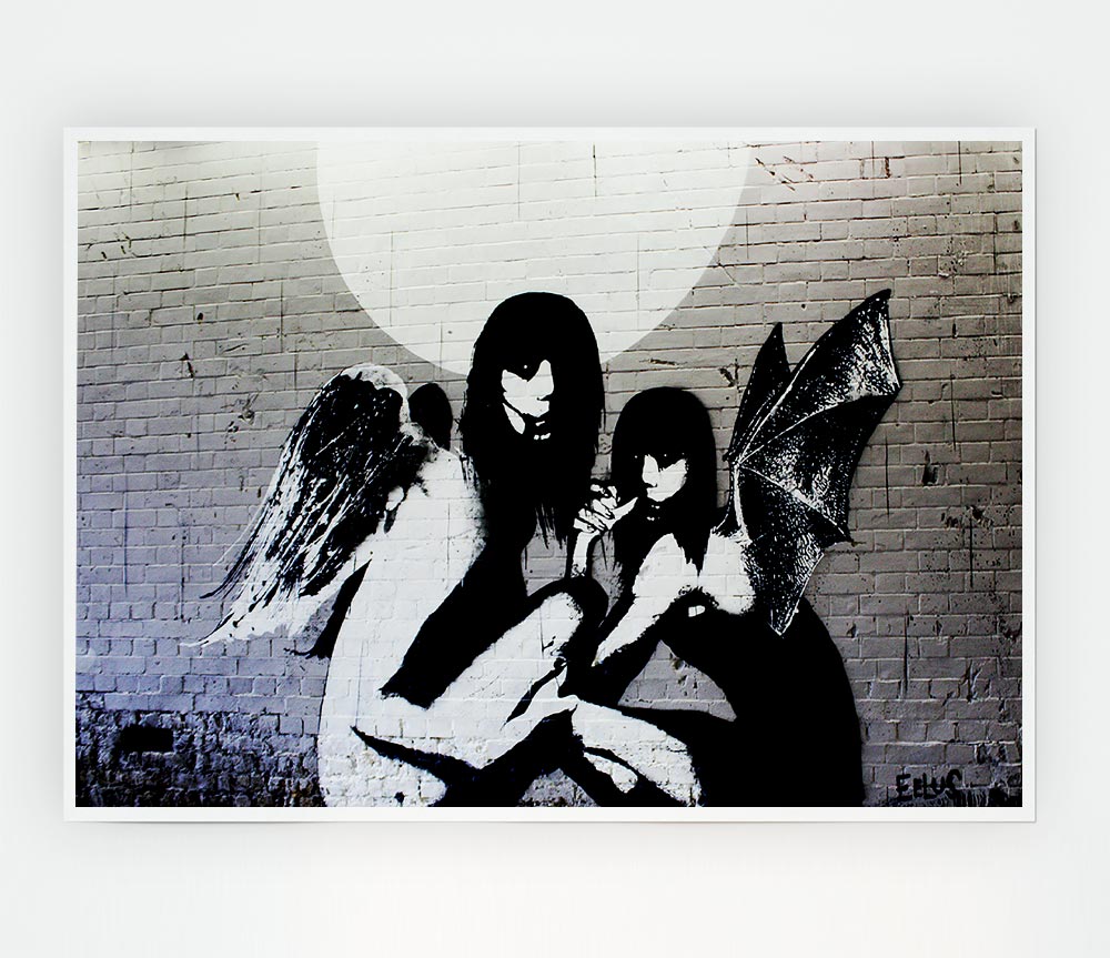 Angels In Moonlight canvas poster featuring serene angels under a moonlit sky, perfect for home decor.