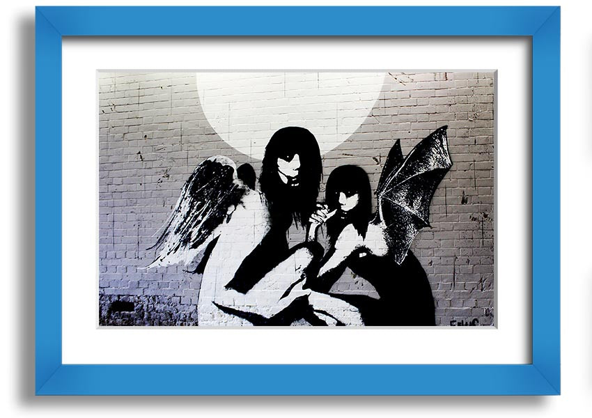 Framed print of Angels In Moonlight, showcasing serene angelic figures illuminated by moonlight, available in various frame colours.