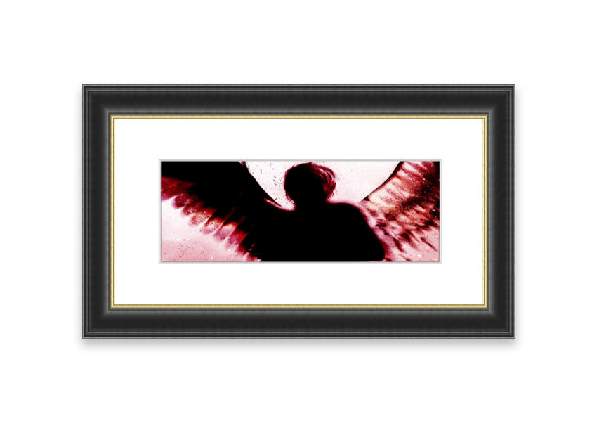 Framed print of Angels In The Night Red artwork, showcasing vibrant red colors and elegant framing, ready to hang.